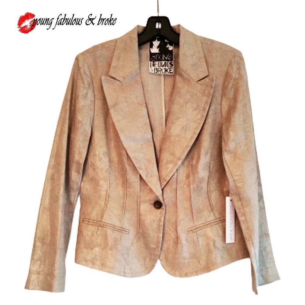 YOUNG FABULOUS & BROKE THE TREND Metallic Floral Linen Jacket 10 NWT